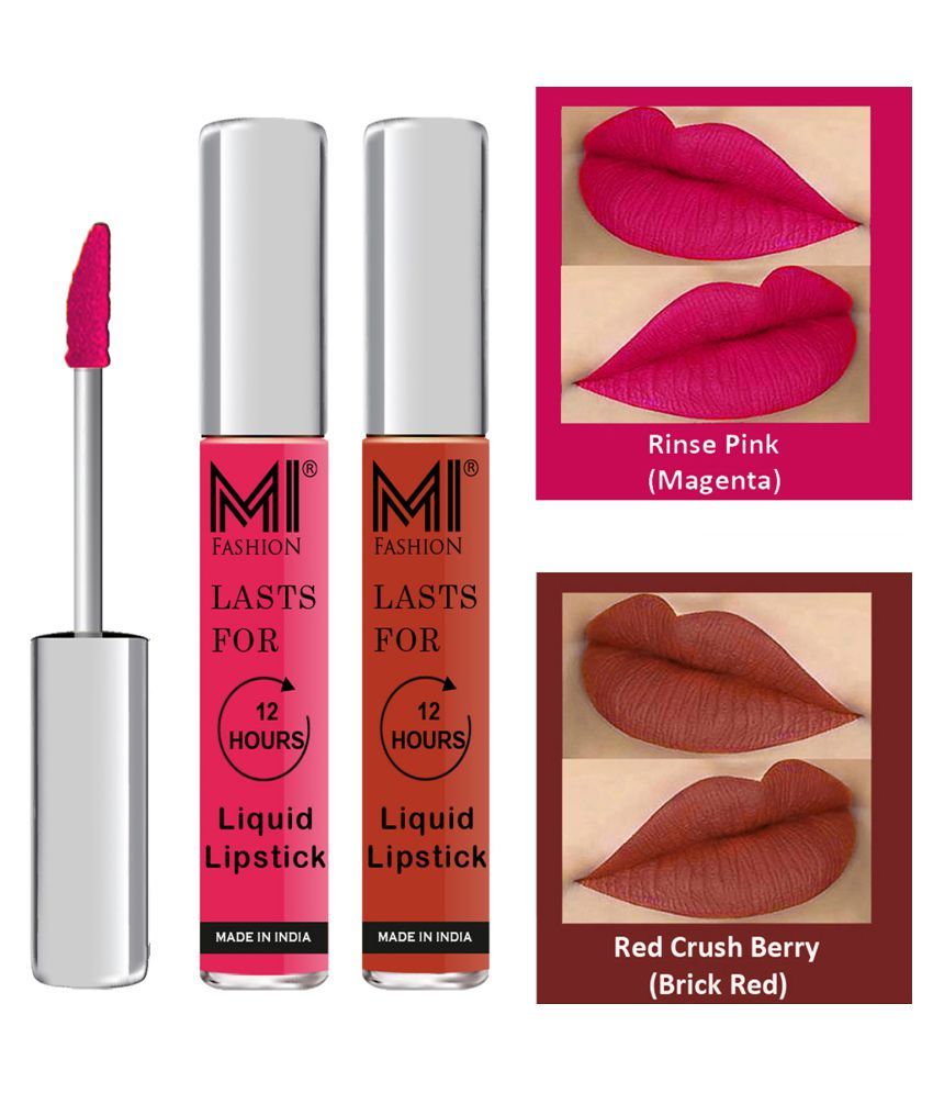     			MI FASHION Highly pigmented Lip Gloss Liquid Lipstick Brick Red Magenta Pack of 2 6 mL