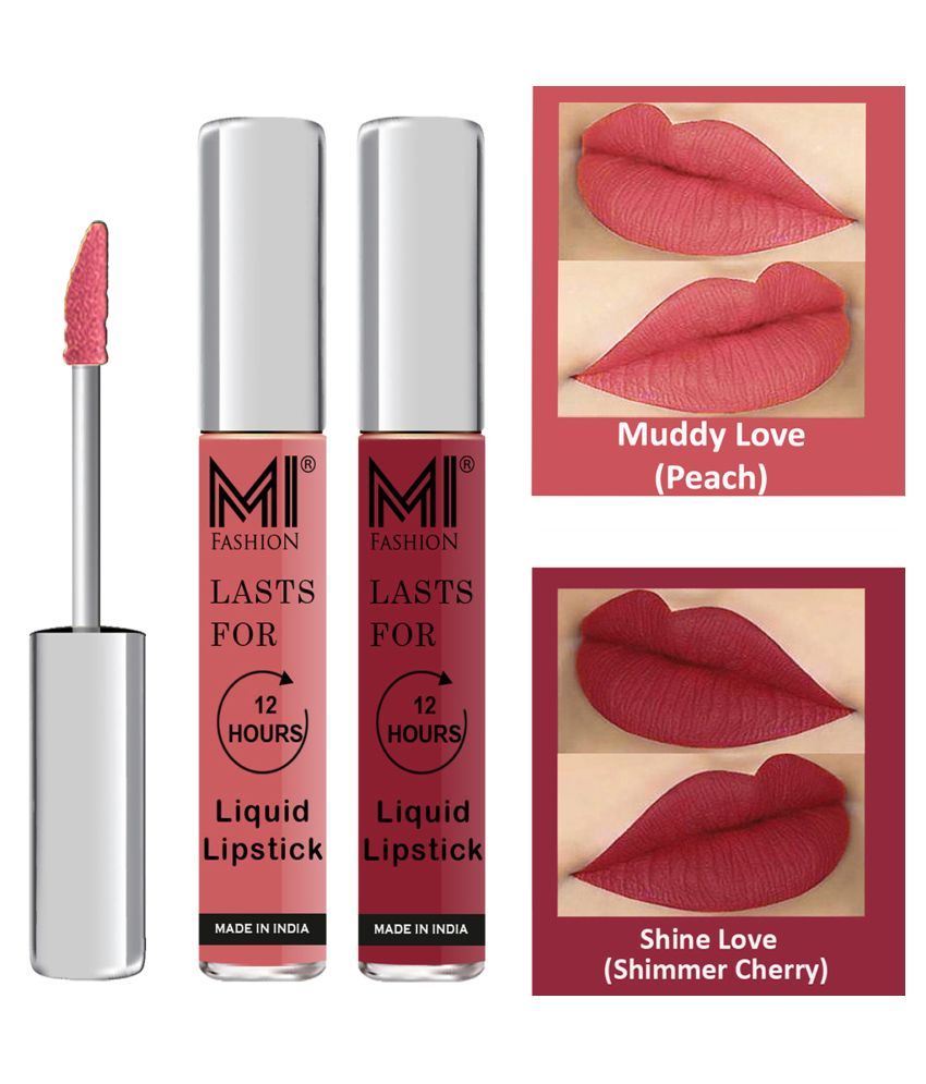     			MI FASHION Highly pigmented Lip Gloss Liquid Lipstick Shimmer Cherry Peach Pack of 2 6 mL