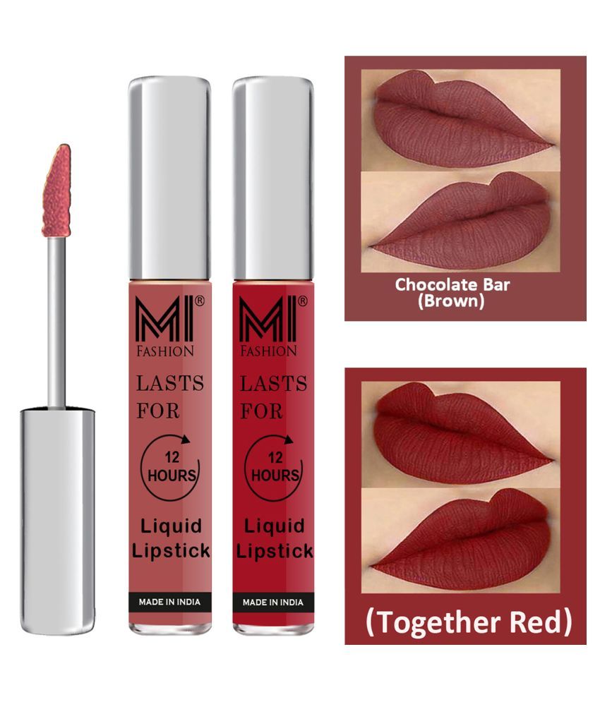     			MI FASHION Highly pigmented Lip Gloss Liquid Lipstick Together Red Brown Pack of 2 6 mL