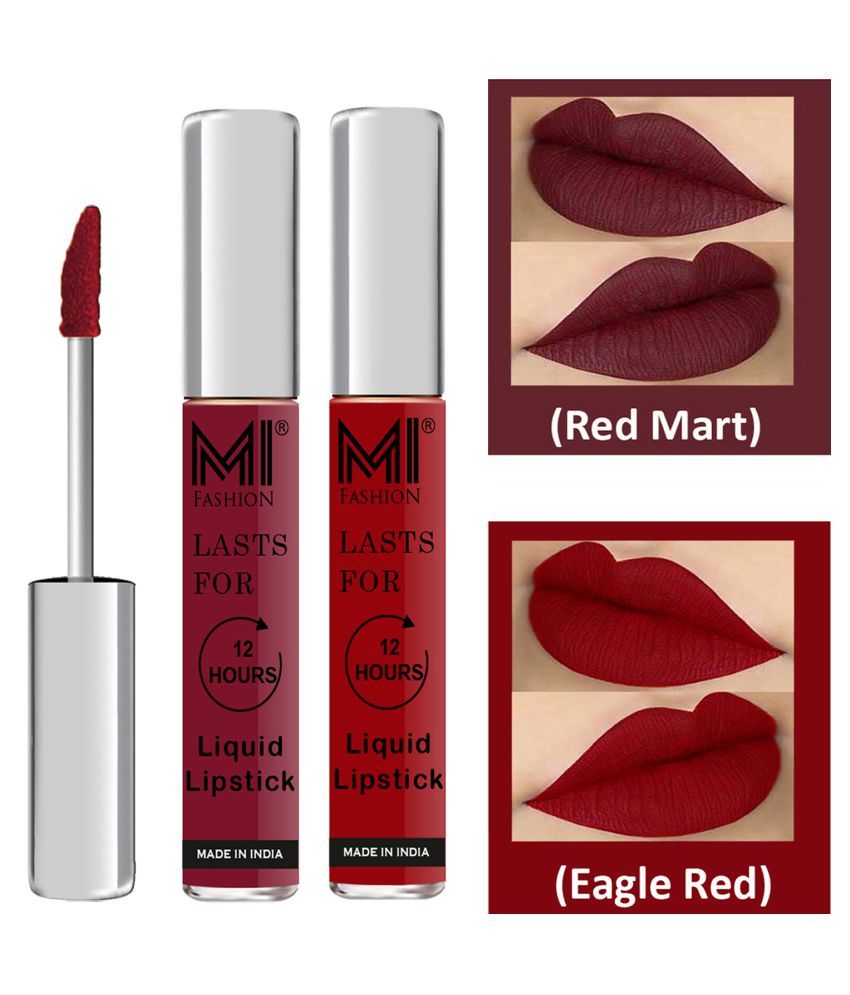     			MI FASHION Highly pigmented Lip Gloss Liquid Lipstick Eagle Red Red Pack of 2 6 mL