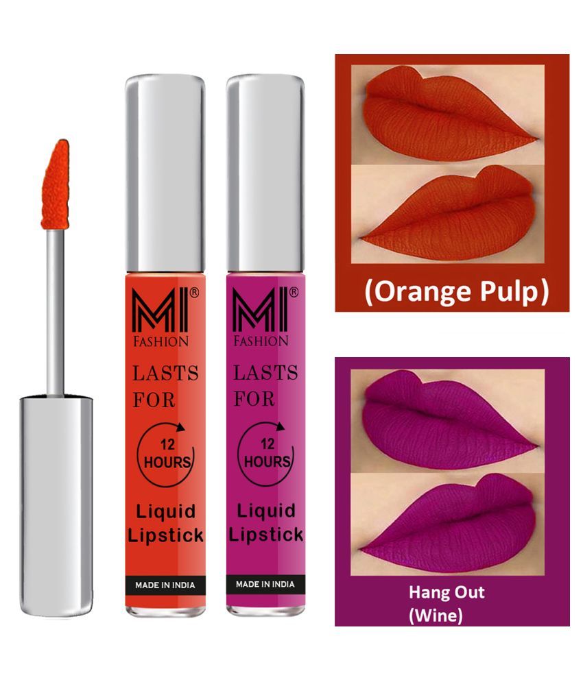     			MI FASHION Highly pigmented Lip Gloss Liquid Lipstick Wine Orange Pack of 2 6 mL