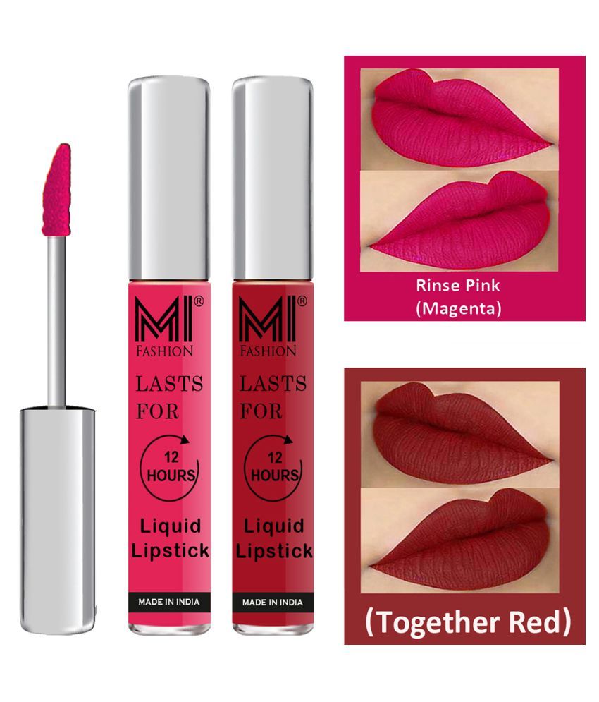     			MI FASHION Highly pigmented Lip Gloss Liquid Lipstick Together Red Magenta Pack of 2 6 mL