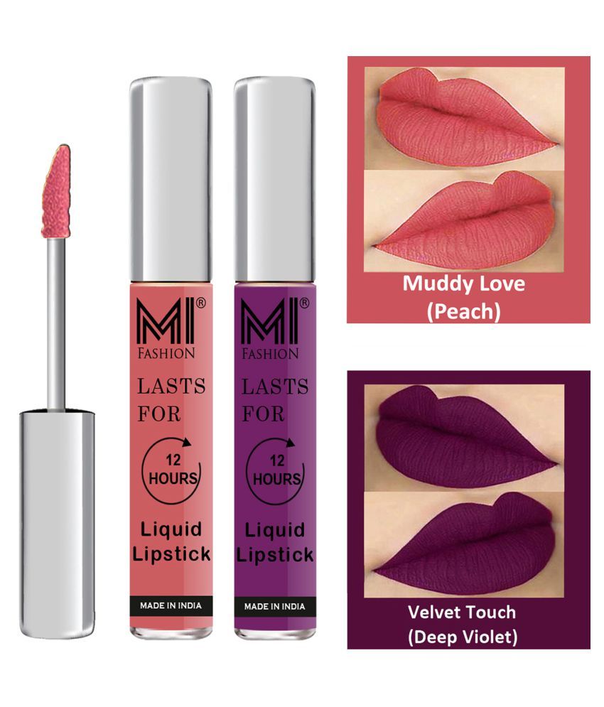     			MI FASHION Highly pigmented Lip Gloss Liquid Lipstick Deep Violet Peach Pack of 2 6 mL