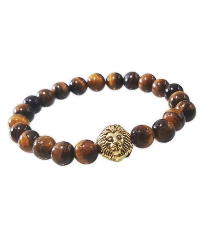     			8mm Yellow Tiger Eye With Lion Charm Natural Agate Stone Bracelet