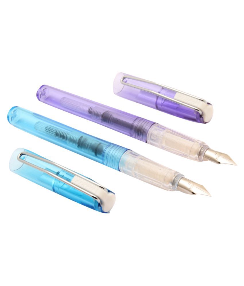     			Set Of 2 - Yiren Bravo Demonstrator Purple & Blue Extra Fine Nib Fountain Pen New