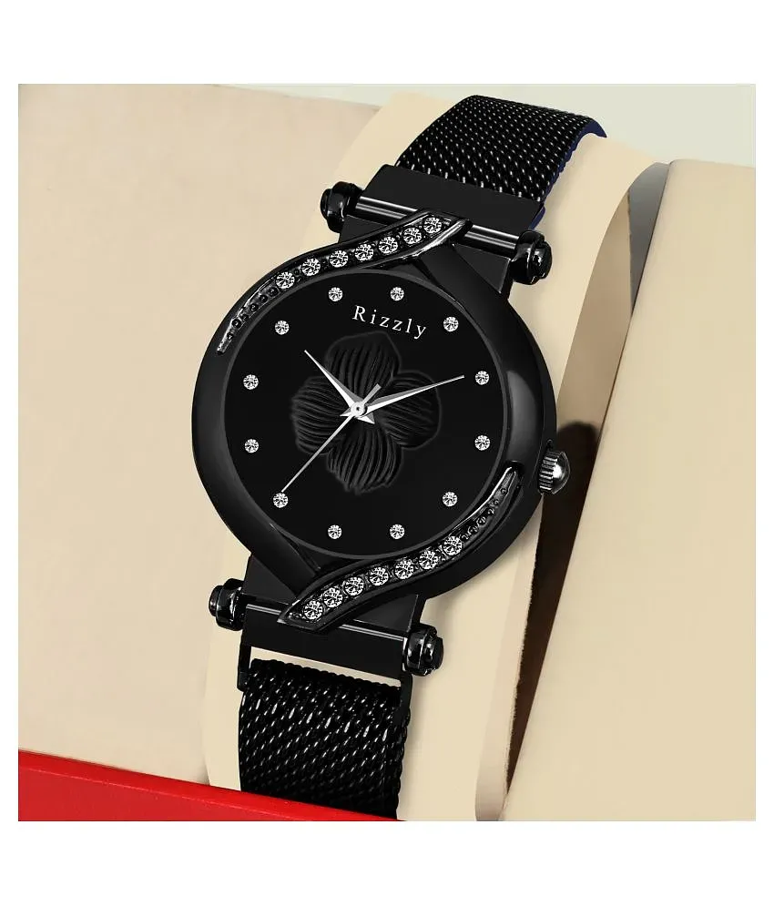 Rizzly Women Black Brass Dial & Rose Gold Toned Stainless Steel Bracelet  Style Watch Price in India, Full Specifications & Offers | DTashion.com