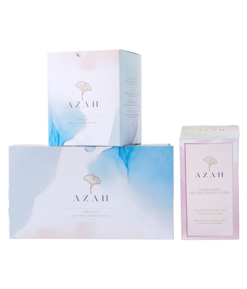     			Azah Rash free Sanitary pads + Ultra soft panty liners | 20 Regular + 10 XL organic pads (Disposable Bags) and 40 liners