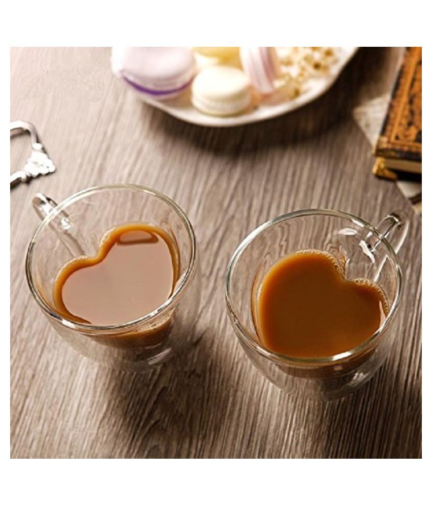 ELOHA Heart Double Wall Glass Coffee Mug 1 Pcs 250 mL