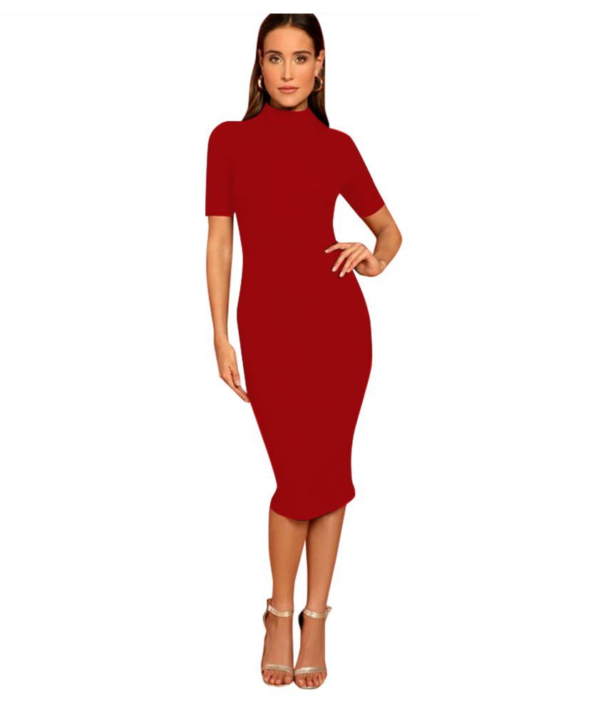     			ALEKYA Polyester Maroon Bodycon Dress - Single