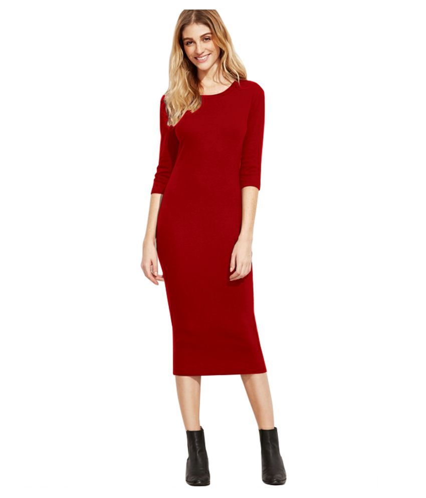     			ALEKYA Polyester Maroon Bodycon Dress - Single