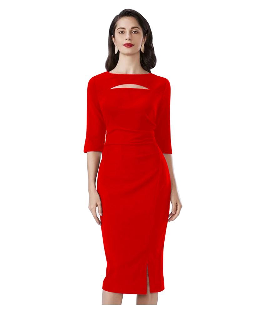     			ALEKYA Polyester Red Bodycon Dress - Single