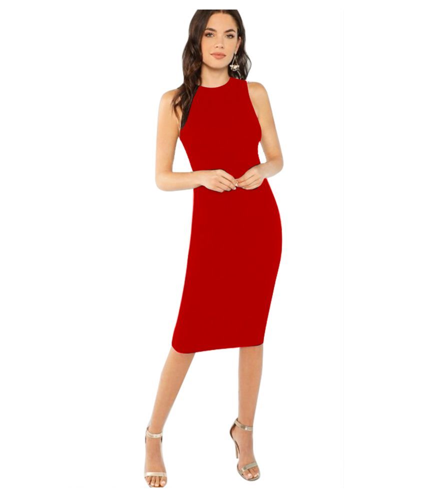     			ALEKYA Polyester Red Bodycon Dress - Single