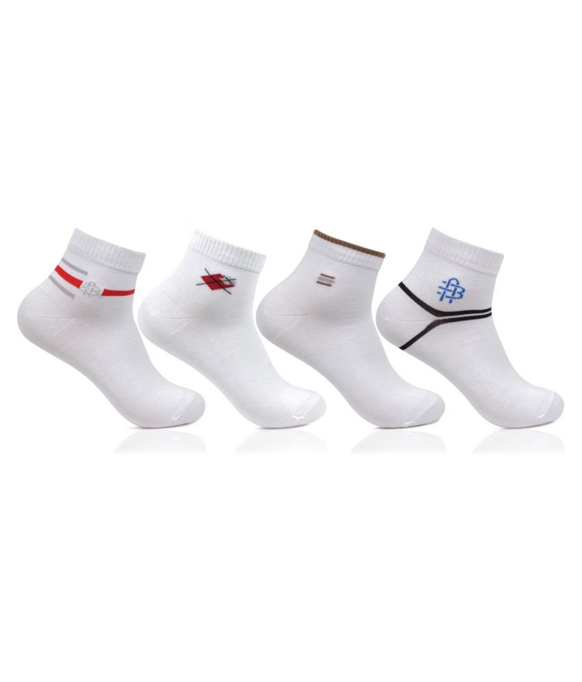     			Bonjour - Cotton Men's Printed White Ankle Length Socks ( Pack of 4 )