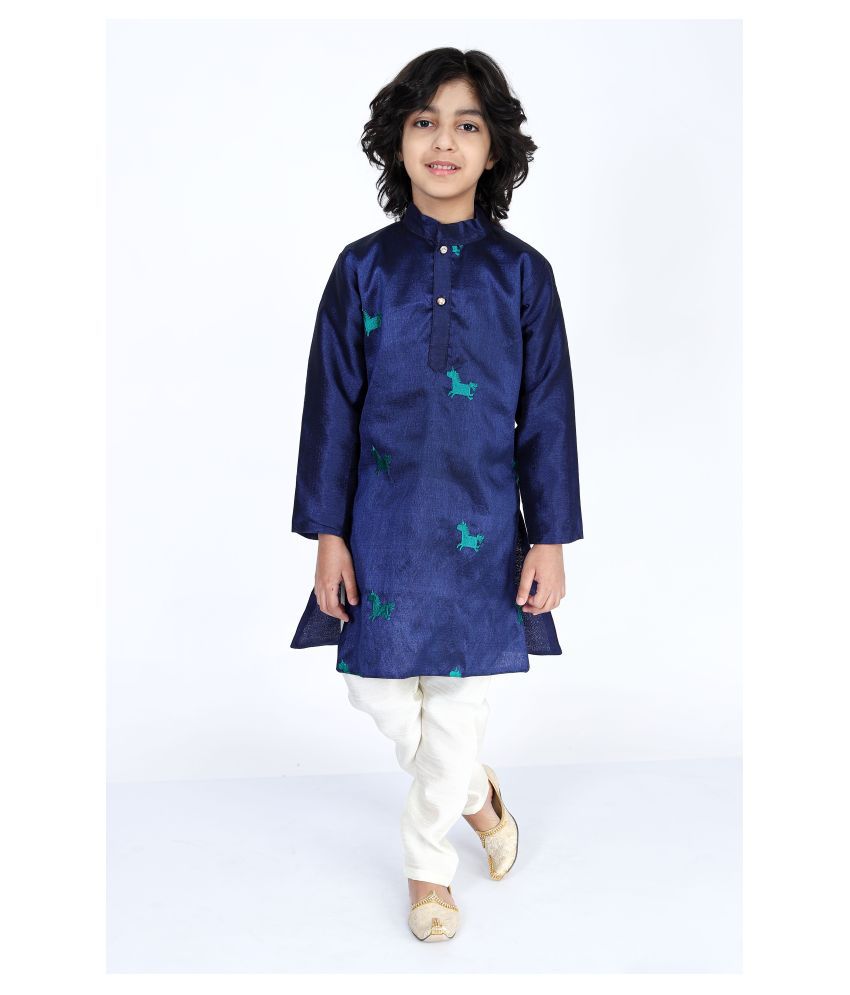     			Vesham Cotton Silk Kurta Pajama Set For Boys Kids | Blue Kurta Payjama 2-3 Years
