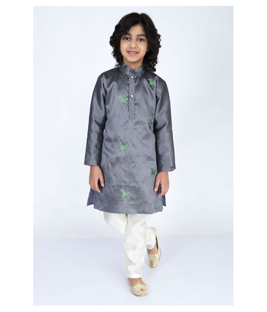     			Vesham Cotton Silk Kurta Pajama Set For Boys Kids | Grey Kurta Payjama 2-3 Years