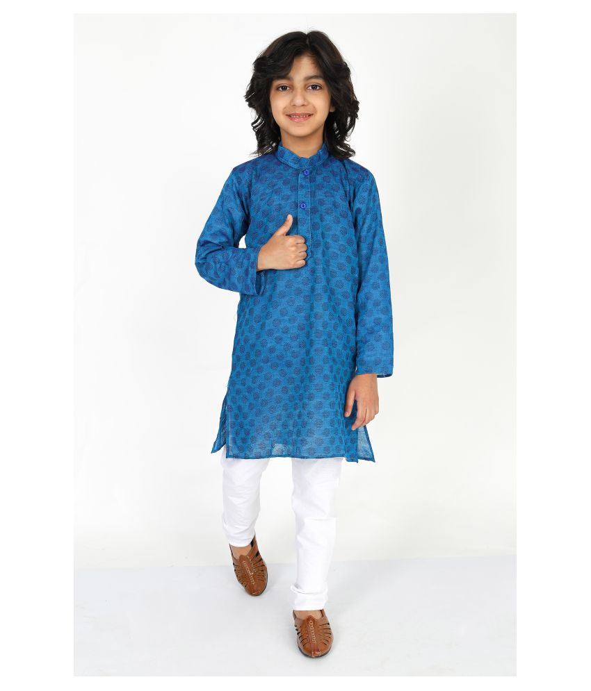     			Vesham Cotton Silk Kurta Pajama Set For Boys Kids | Blue Kurta Payjama 3-4 Years