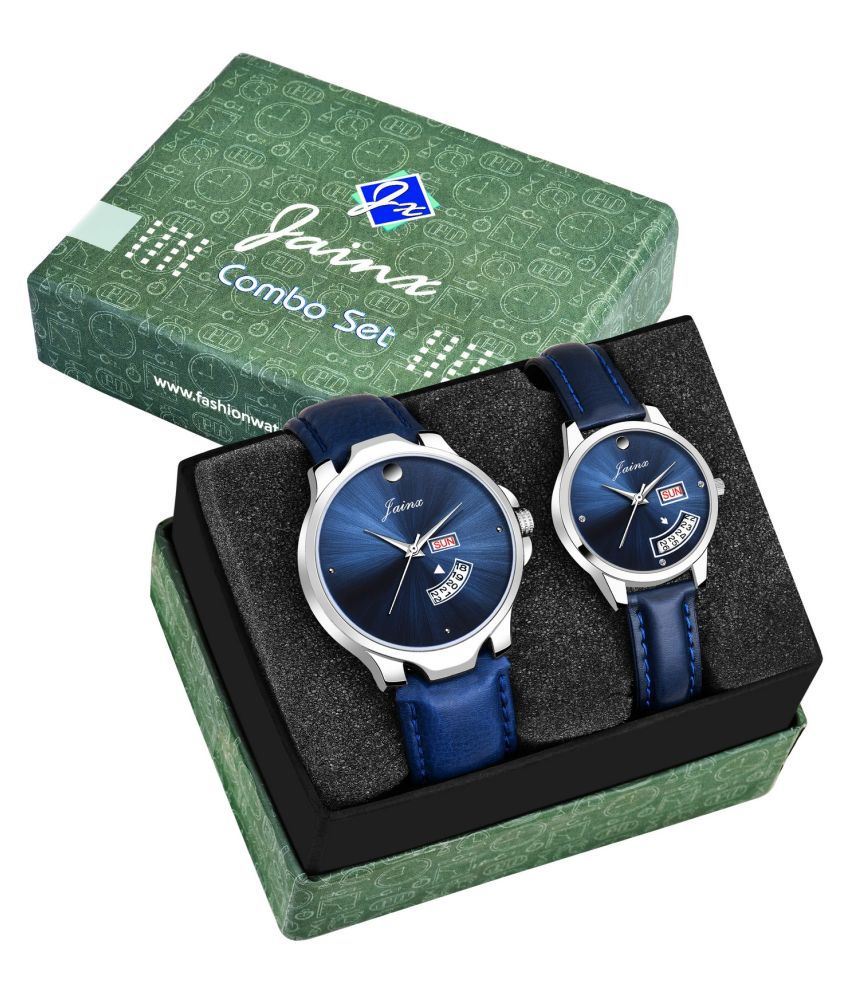     			Jainx Blue Day and Date Functioning Dial Analogue Watch For Couple's