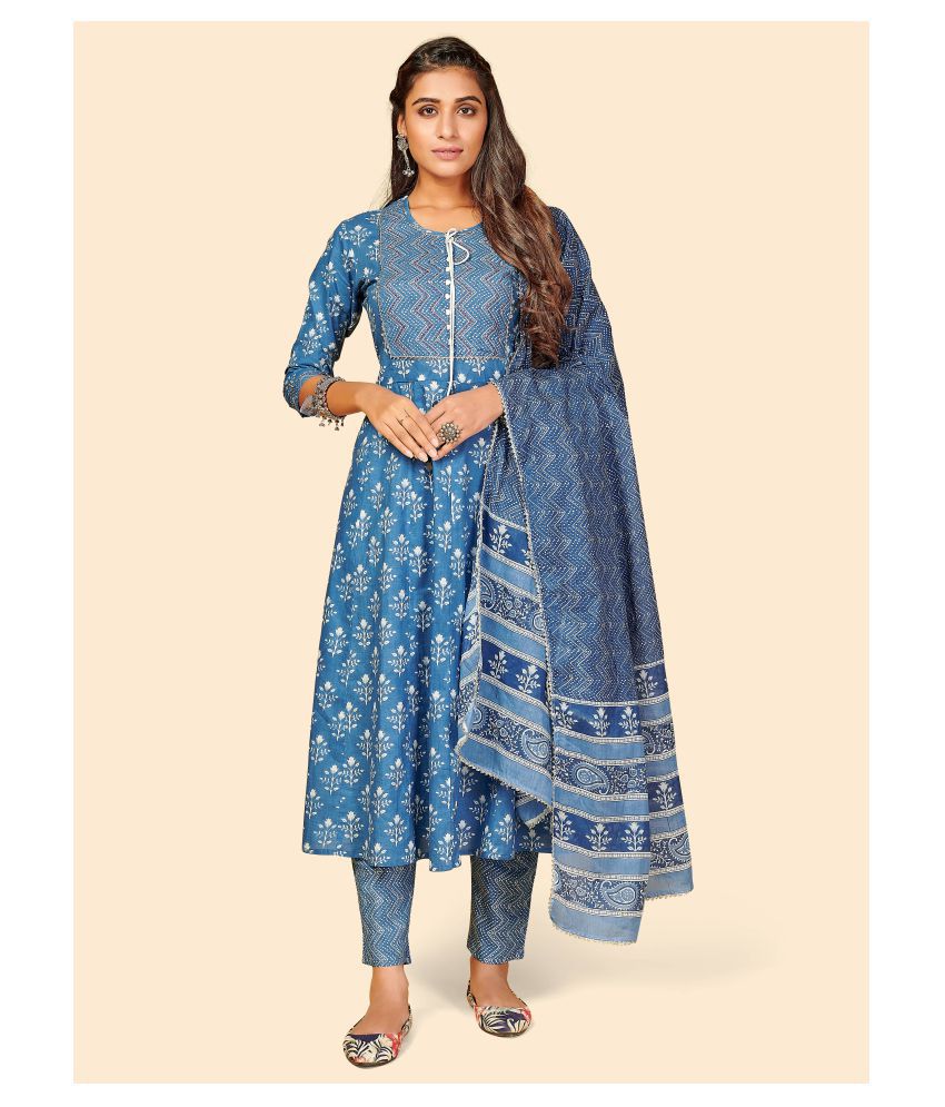     			Vbuyz - Blue A-line Cotton Women's Stitched Salwar Suit ( Pack of 1 )