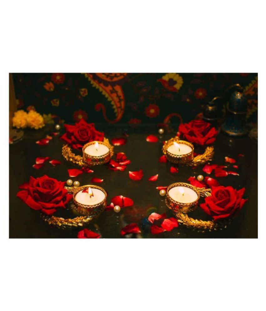 thriftkart Tea Light Candle Holder with Red Rose LED T-lite Red - Pack of 4