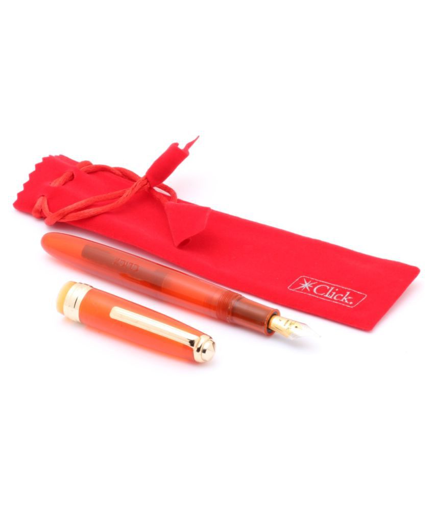    			Click Falcon Full Demonstrator Fountain Pen Fine Nib With Golden Trims - Orange