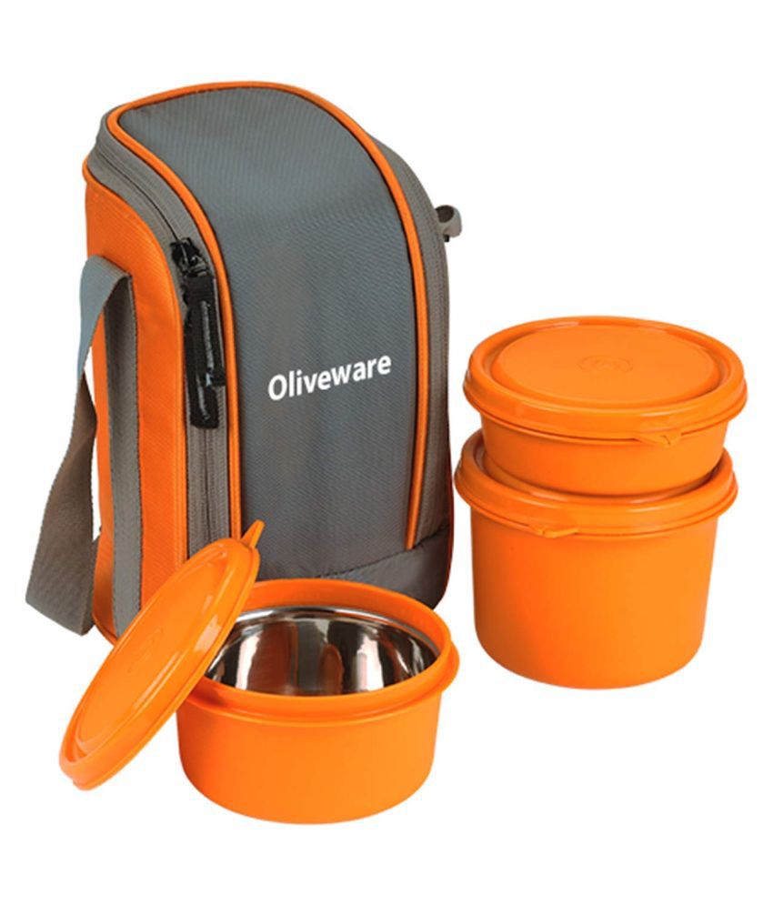 Oliveware Boss Lunch Box Stainless Steel Range 3 Air-Tight Containers with Bag