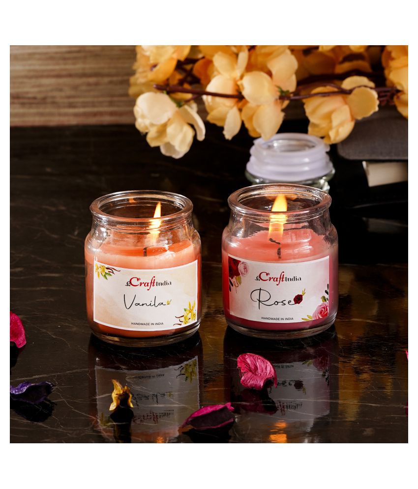     			eCraftIndia Vanilla and Rose Votive Jar Candle Scented - Pack of 2