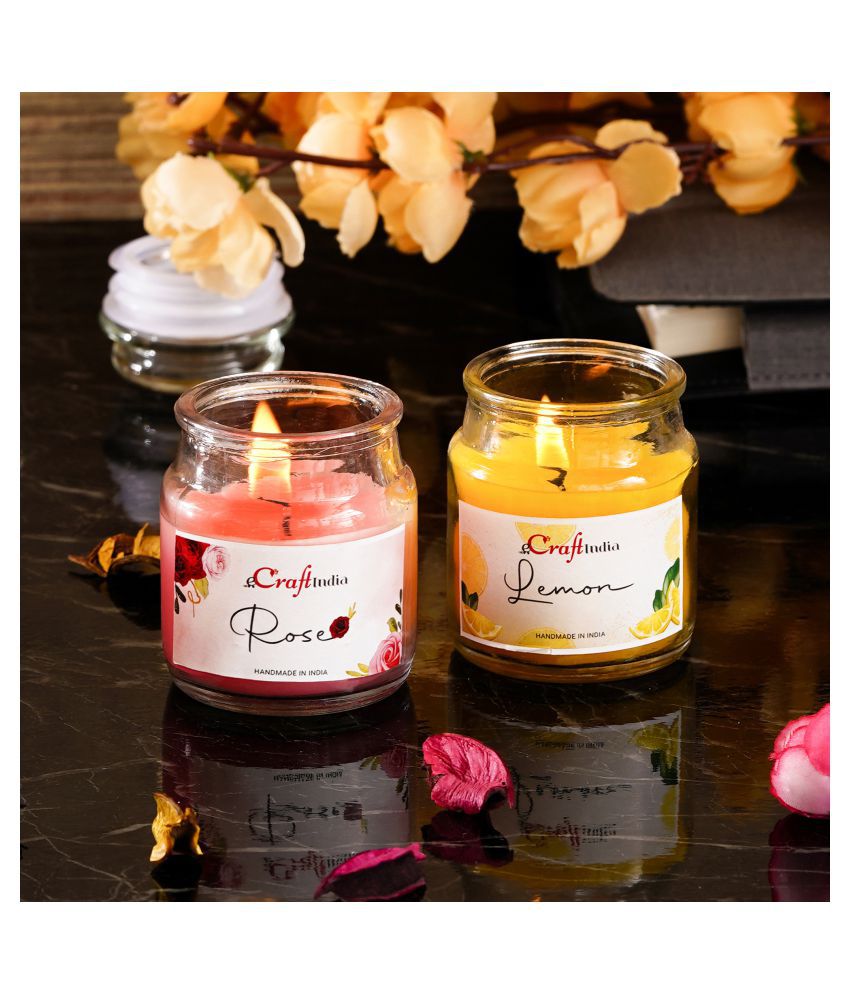     			eCraftIndia Rose and Lemon Votive Jar Candle Scented - Pack of 2