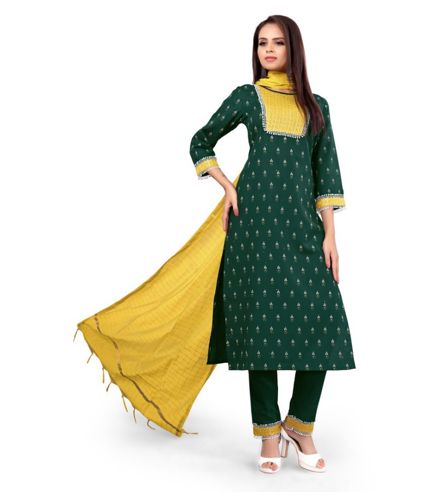     			Madhuram Textiles - Green Cotton Women's Straight Kurti ( Pack of 1 )