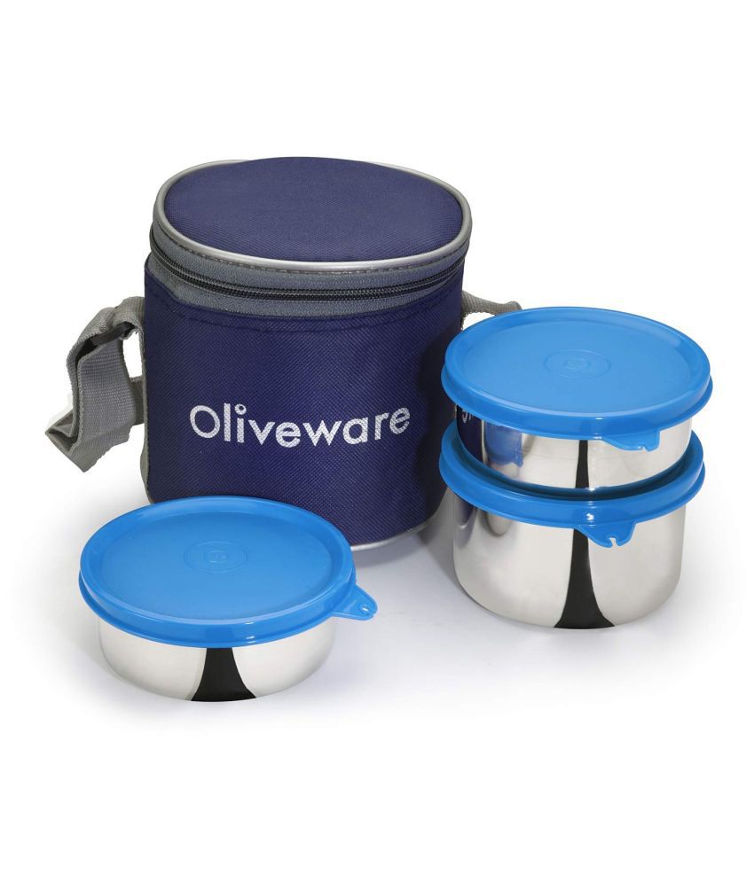 Buy Oliveware Lovely Stylo Lunch Box Stainless Steel Containers - Blue ...