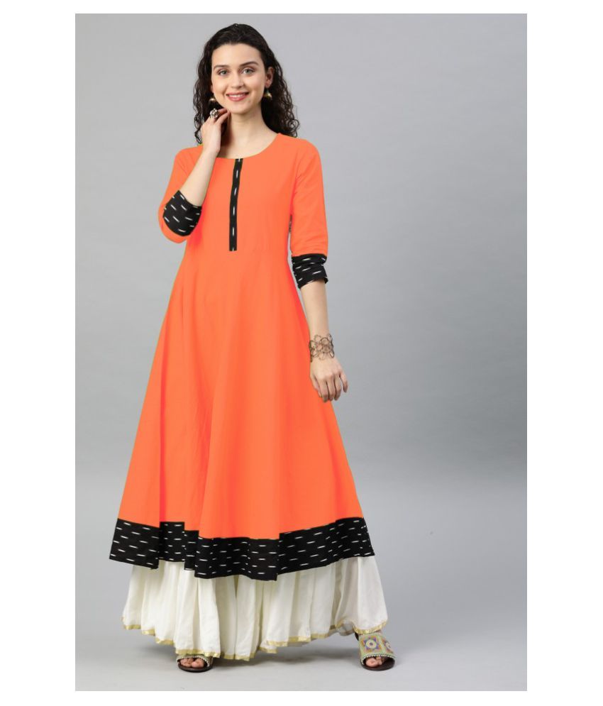     			VISVA DESIGNER Peach Cotton Anarkali Kurti - Single