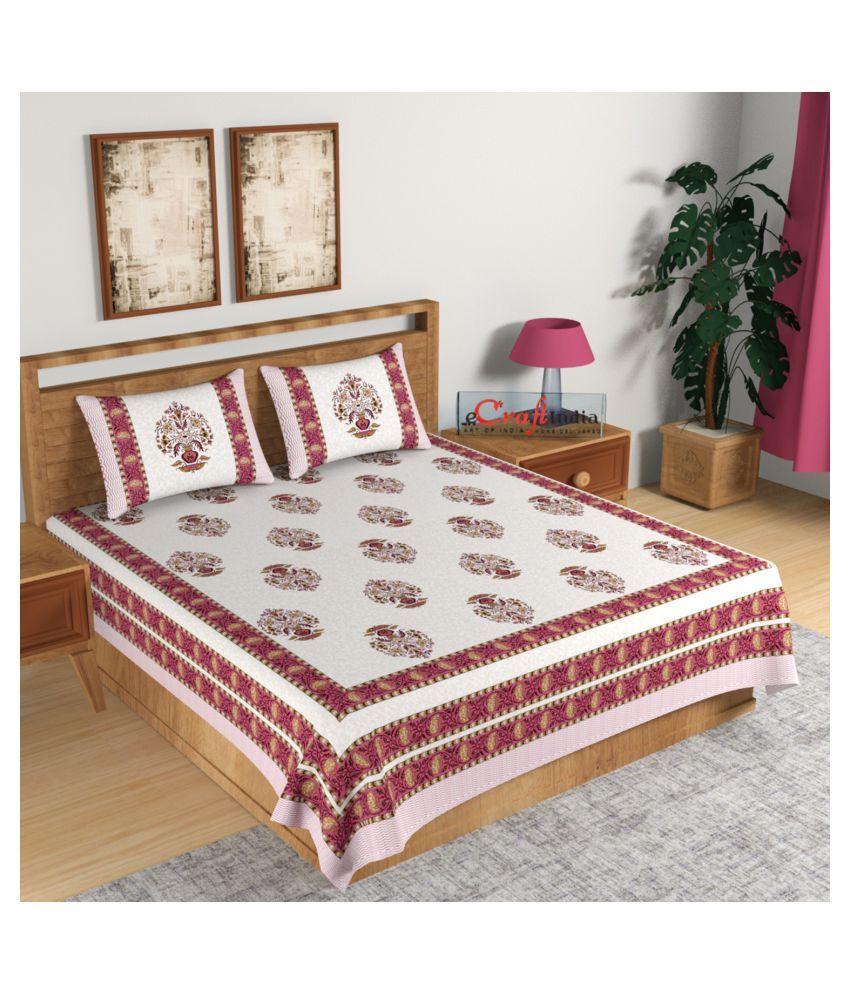     			eCraftIndia Cotton Double Bedsheet with 2 Pillow Covers ( 275 cm x 275 cm )