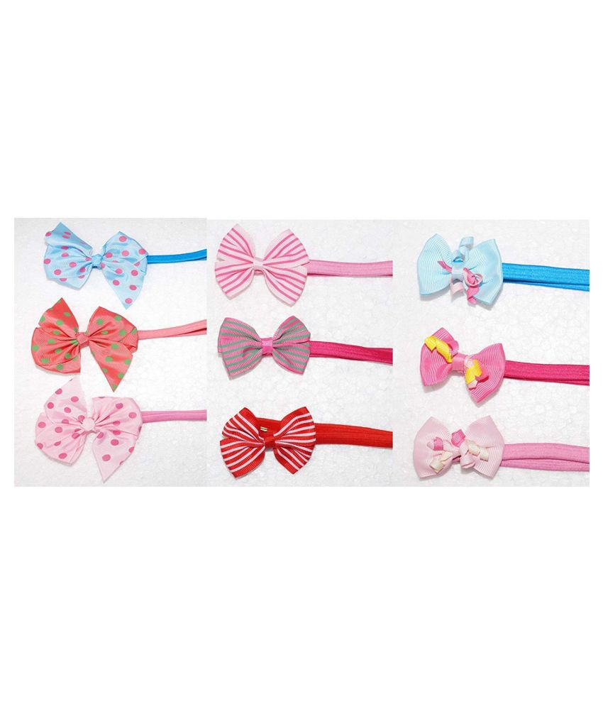     			FOK 2 Pcs Bow Elastic Headbands & 4 Pcs Sleek Plastic Plain Hairbands For Babies - Random Design, Color