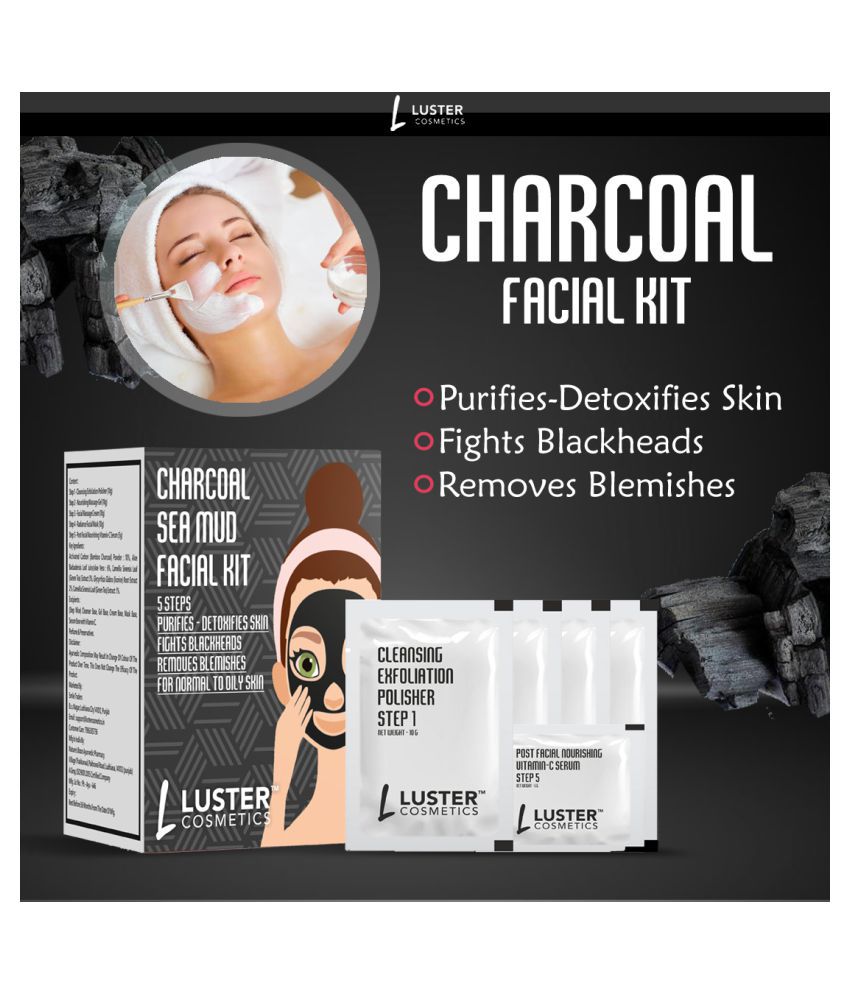Luster Cosmetics Charcoal Sea Mud Facial Kit | Mini Facial Kit | For Women & Men Facial Kit 45 g