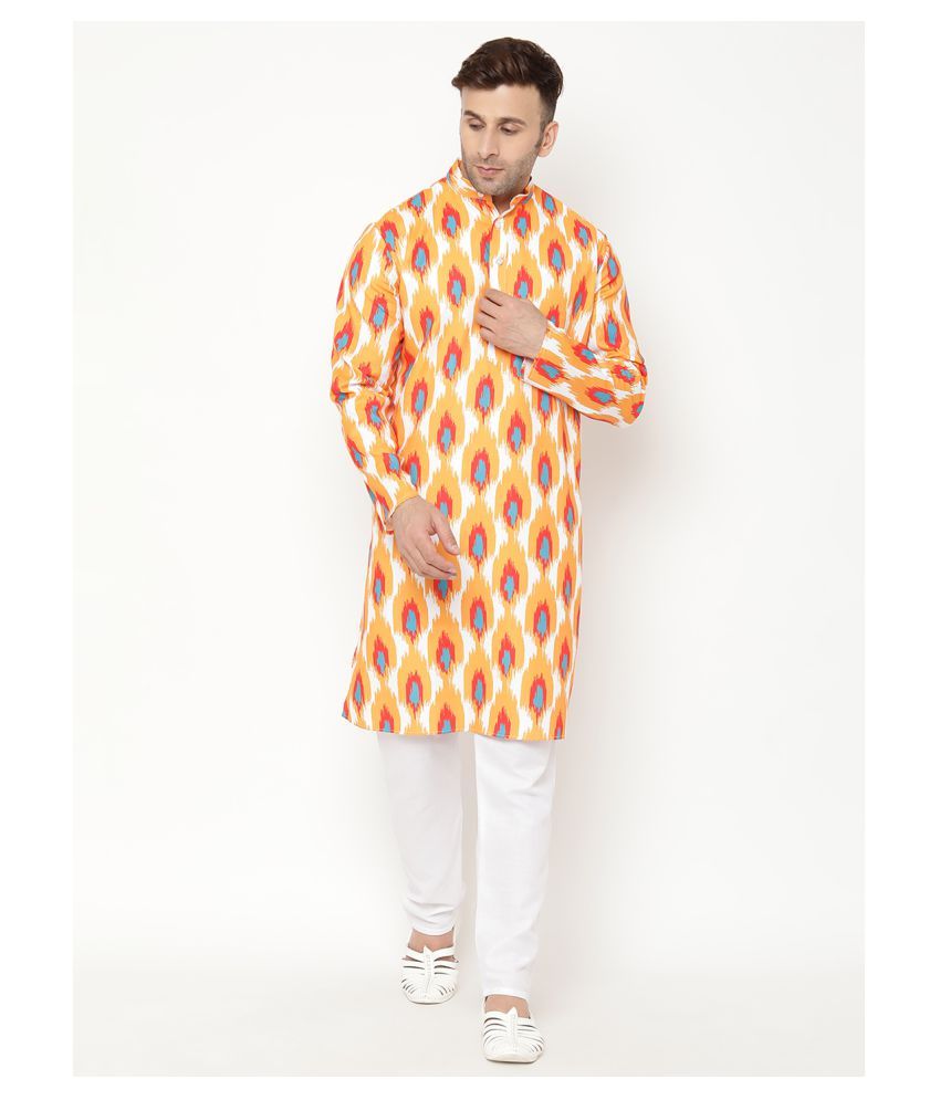     			Hangup Orange Cotton Blend Kurta Pyjama Set Single Pack