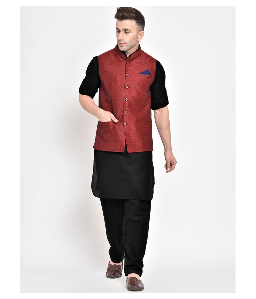     			Hangup Maroon Cotton Kurta Pyjama Set Single Pack