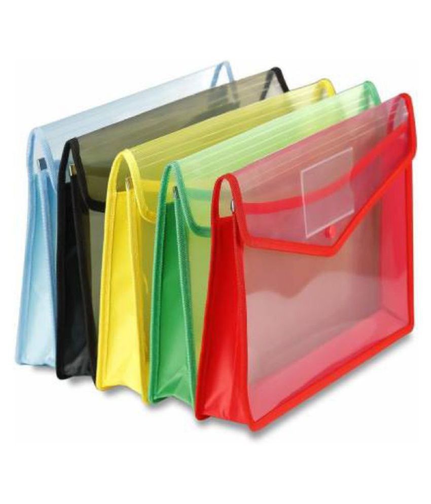     			AKSHAR  Plastic Envelope Folder,Transparent Poly-Plastic A4 Documents File Storage Bag With Snap Button Set Of 5