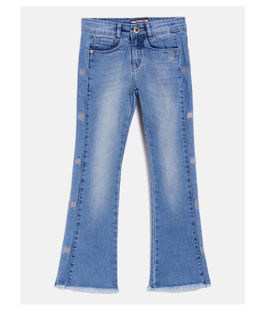 Crimsoune Club Girls Blue Solid Bootcut Jeans