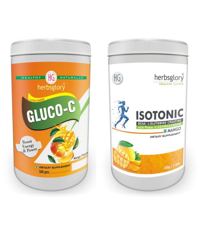 Herbsglory Ultra Charge Gluco-C Increase Energy Mango Flavor 500gm & Isotonic Energy Drink Mango Flavor 500gm Energy Drink for All 1 kg Pack of 2