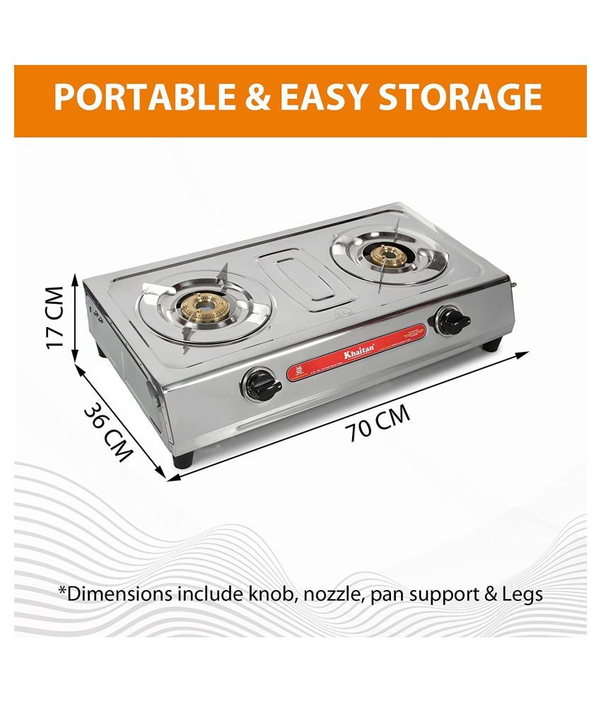 Khaitan 2 Burner VS2 Smart Stainless Steel Manual Gas Stove (Silver) 1