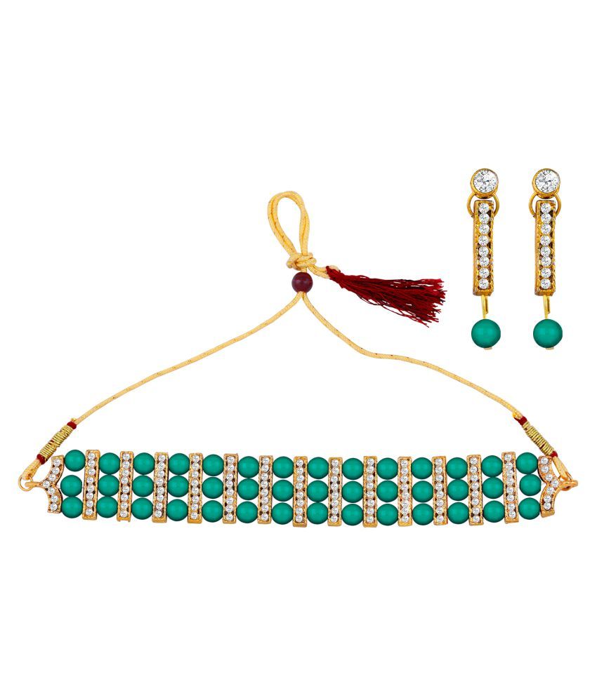     			ShreejiHuf Alloy Green Traditional Necklaces Set Choker