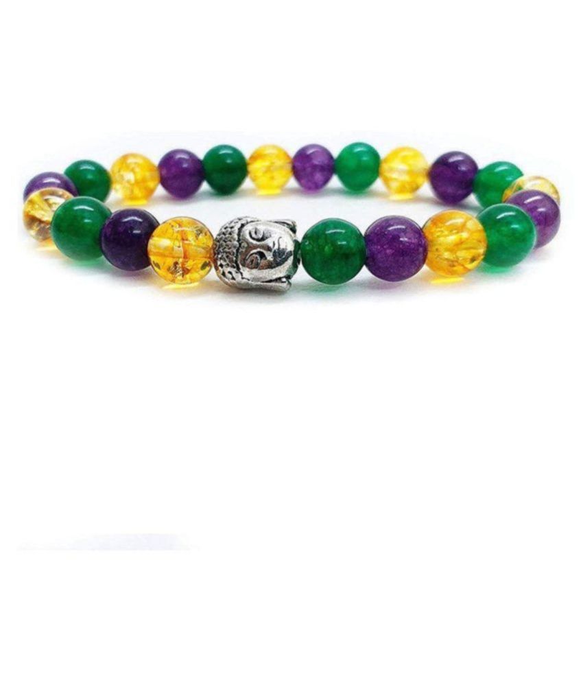     			Citrine,Amethyst & Green Aventurine Buddha Powered Multicolored Crystal Stretch Bracelet for Men & Women