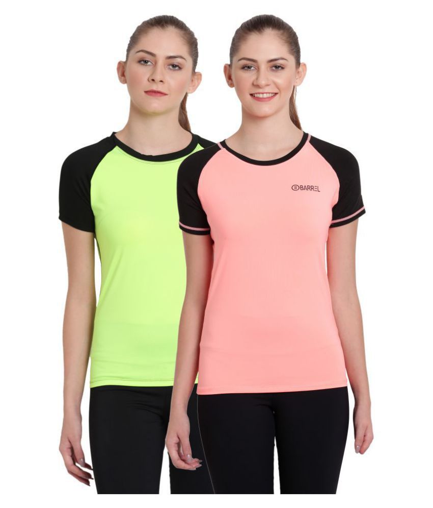 Elina Neon Green,Peach Poly Spandex Tees - Pack of 2