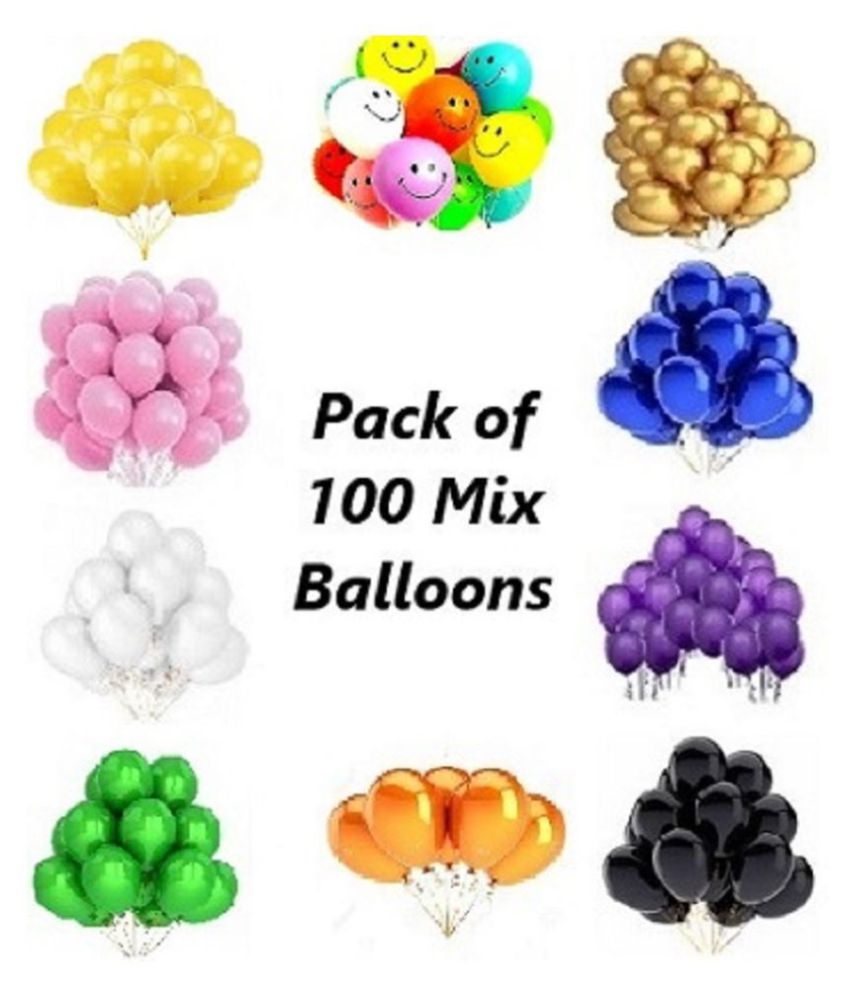     			GNGS Solid Various Types of Mix Party Balloons- 10 Balloons Each (Multicolor, Pack of 100)