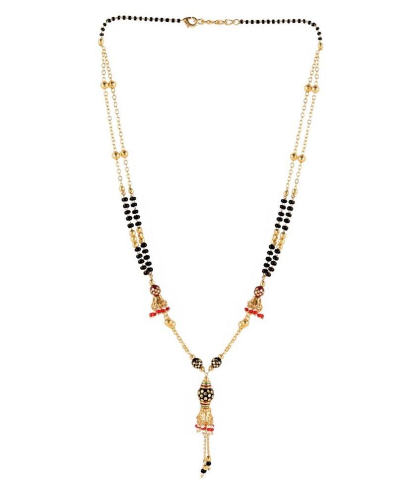     			One Gram Gold Plated American Diamond Stylish Mangalsutra Necklace Pendant Tanmaniya Nallapusalu Black Bead Fancy Chain For Women and Girls