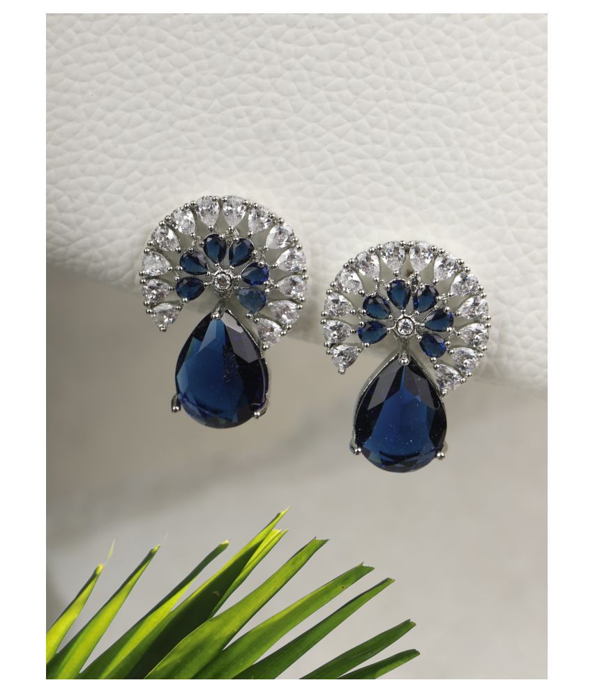     			Priyaasi Blue American Diamond Silver Plated Drop Earring