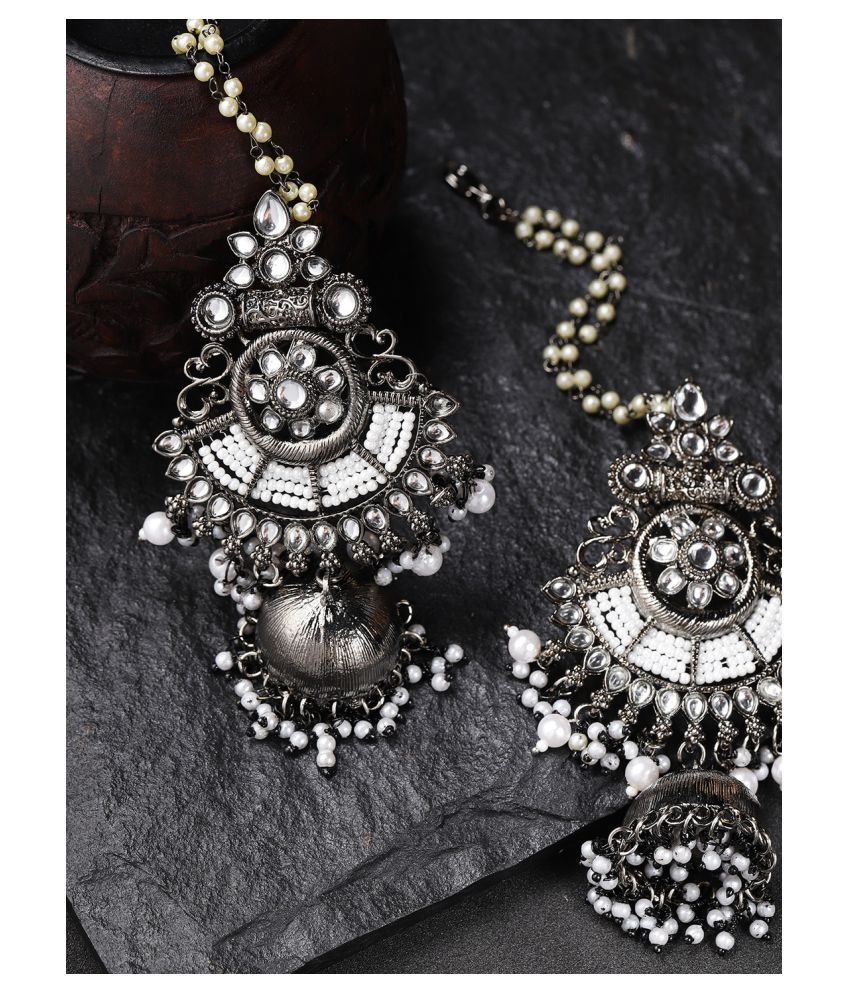     			Priyaasi - Gray Chandbalis Earrings ( Pack of 2 )