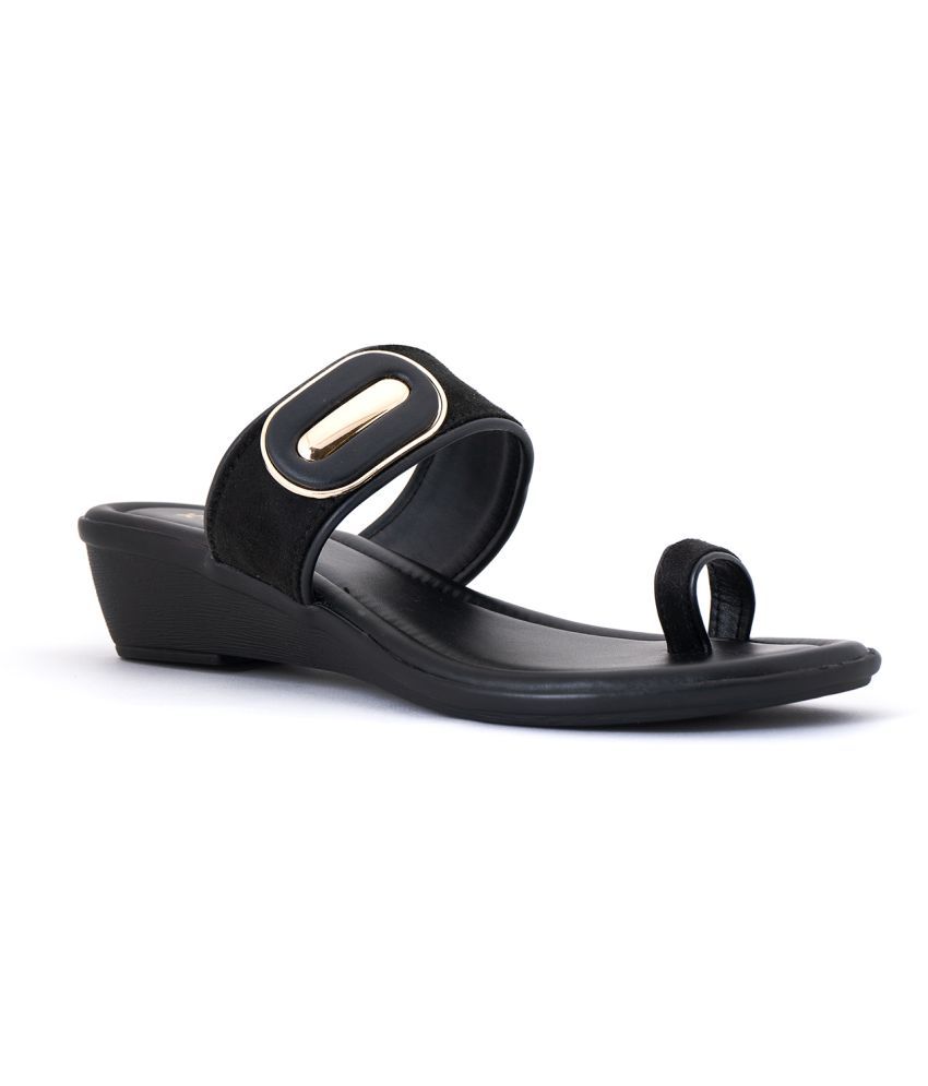     			KHADIM Black Wedges Heels