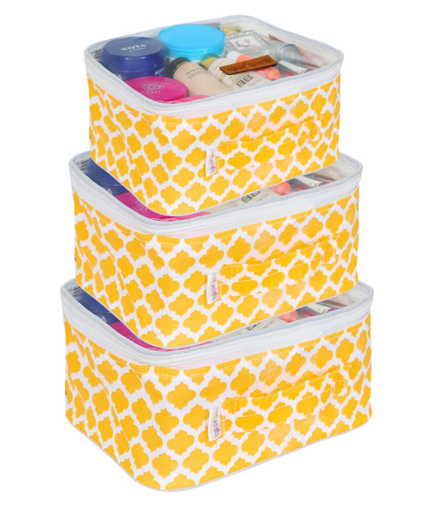     			PrettyKrafts Travel Toiletry Bag, Makeup,Cosmetics & Jewelry Organiser, Travel kit - Set of 3 Pieces, Qrt Yellow