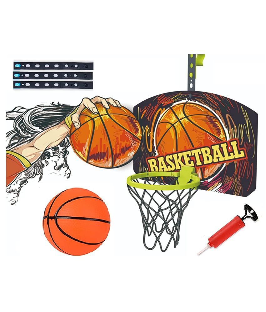 WISHKEY Fun Interactive Play Basketball Game Playset With Adjustable Portable Wall Mounted Hanging Board Basket ball Hoop Set,Indoor & Outdoor Game Sports Play for Girls and Boys(Pack Of 1,Multicolor)