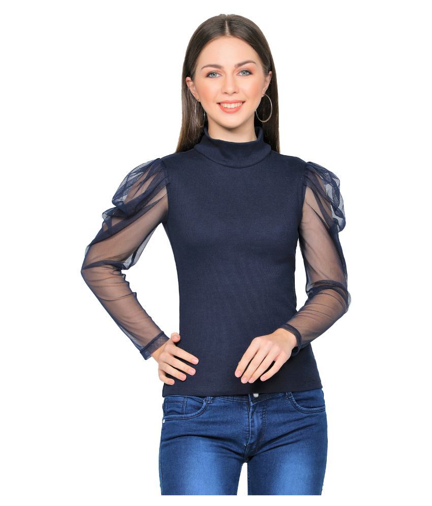     			NUEVOSDAMAS Rib Cotton Regular Tops - Navy Single